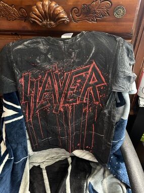 Slayer men's double sided Black Graphic Tee with Red Logo